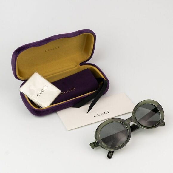 NEW Gucci GG1722SA 005 Transparent Dark Green Smoke Grey Unisex Oval Sunglasses - Picture 10 of 11